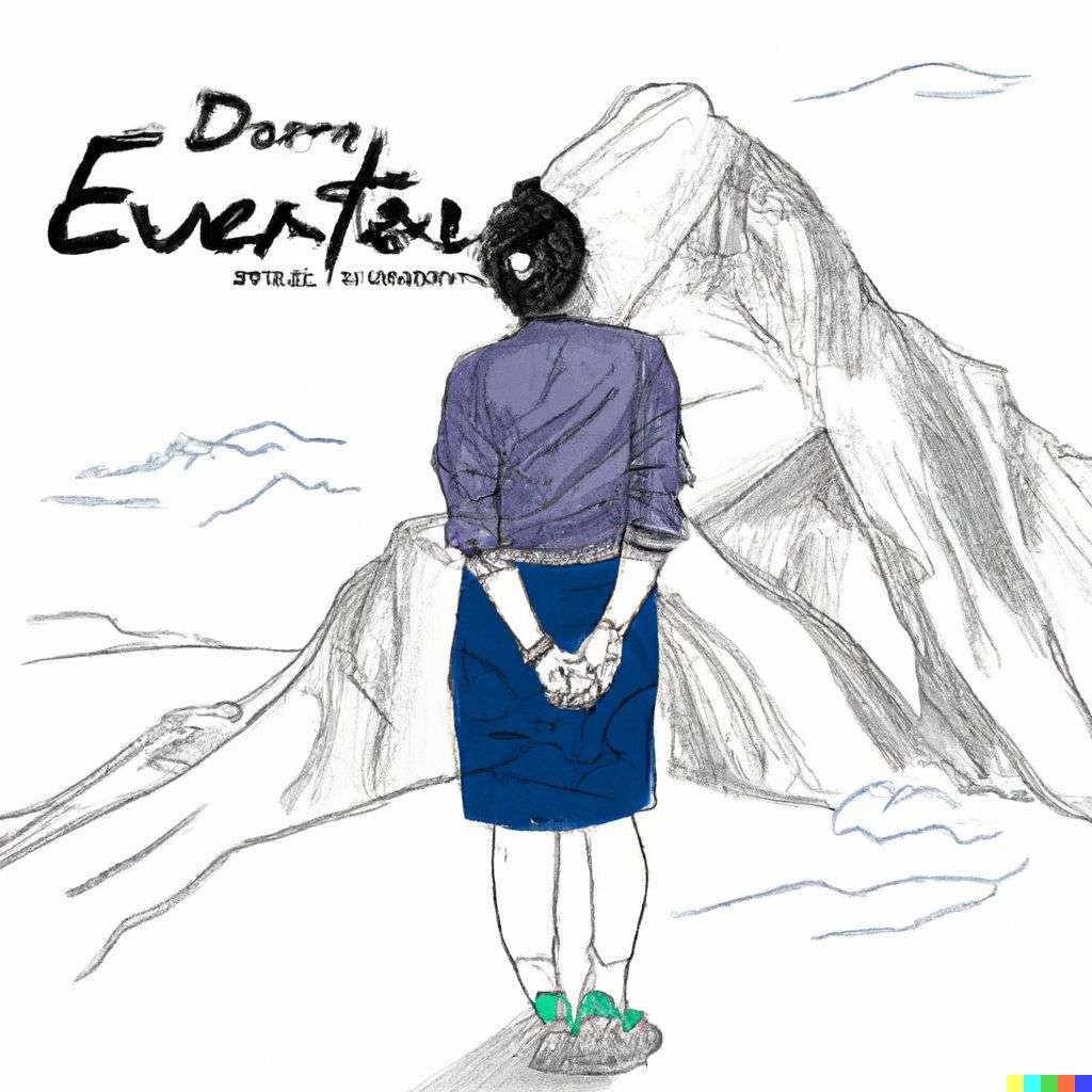 someone gazing at Mount Everest, fashion design sketch